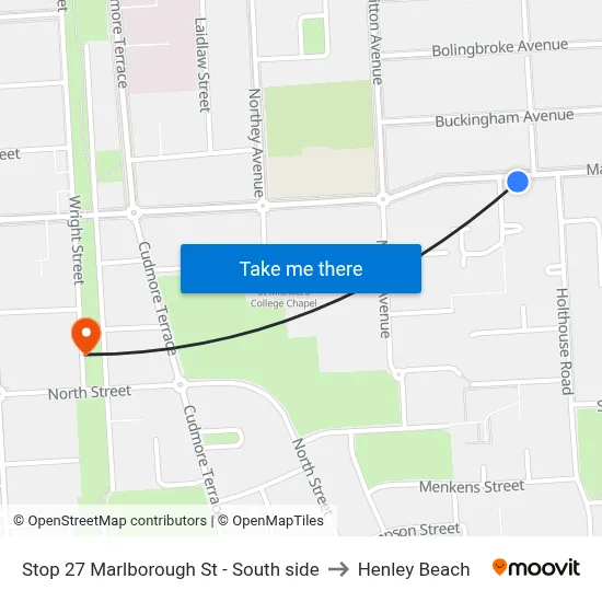 Stop 27 Marlborough St - South side to Henley Beach map