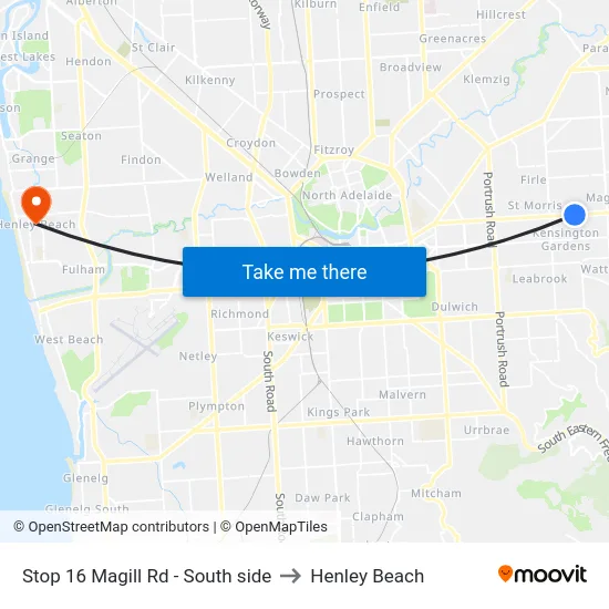 Stop 16 Magill Rd - South side to Henley Beach map