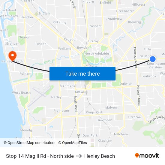Stop 14 Magill Rd - North side to Henley Beach map