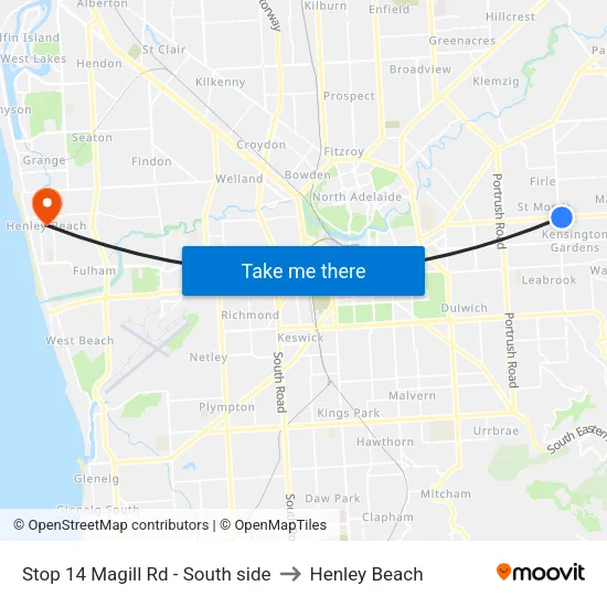 Stop 14 Magill Rd - South side to Henley Beach map