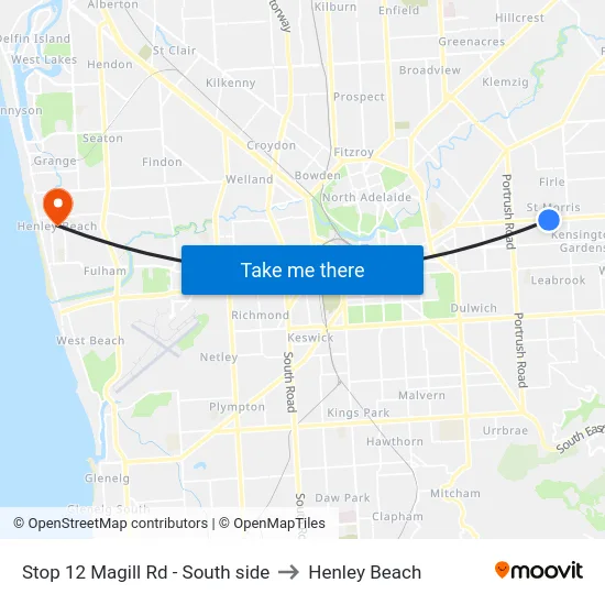 Stop 12 Magill Rd - South side to Henley Beach map