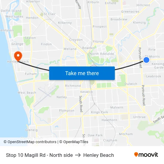 Stop 10 Magill Rd - North side to Henley Beach map