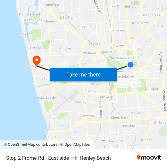 Stop 2 Frome Rd - East side to Henley Beach map