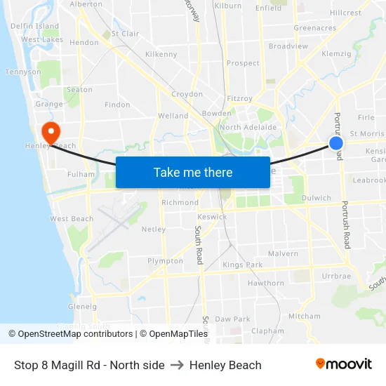 Stop 8 Magill Rd - North side to Henley Beach map