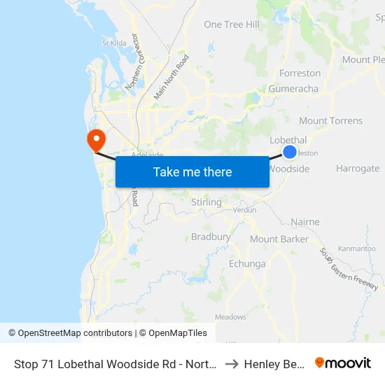 Stop 71 Lobethal Woodside Rd - North side to Henley Beach map