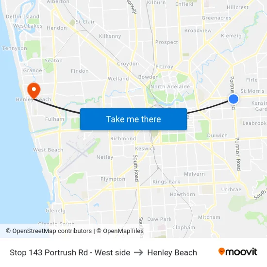 Stop 143 Portrush Rd - West side to Henley Beach map