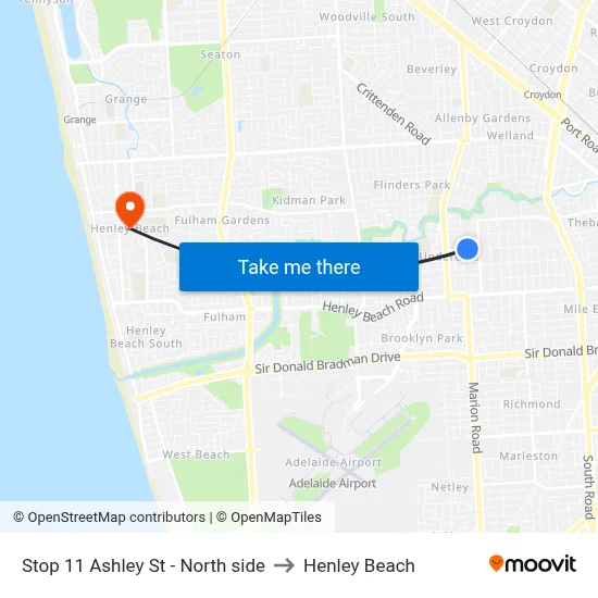 Stop 11 Ashley St - North side to Henley Beach map