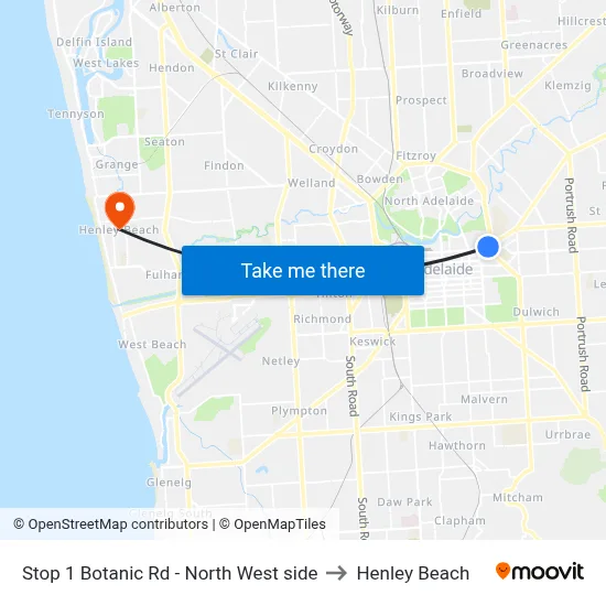 Stop 1 Botanic Rd - North West side to Henley Beach map