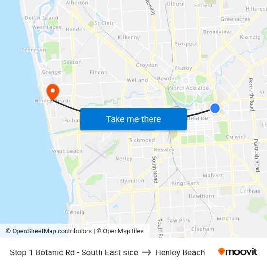 Stop 1 Botanic Rd - South East side to Henley Beach map