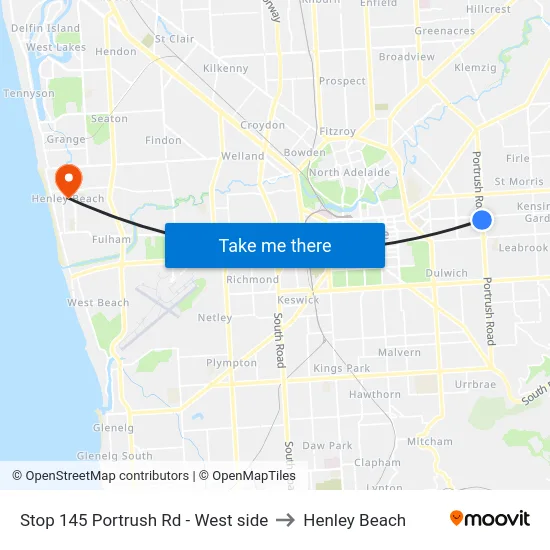 Stop 145 Portrush Rd - West side to Henley Beach map