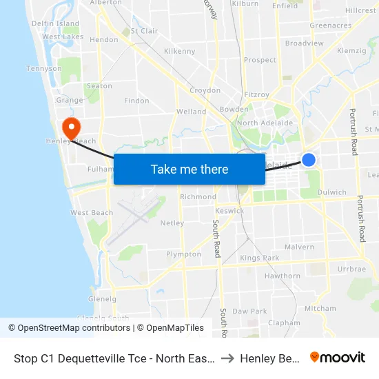Stop C1 Dequetteville Tce - North East side to Henley Beach map