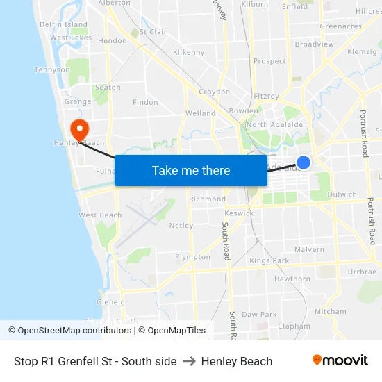 Stop R1 Grenfell St - South side to Henley Beach map