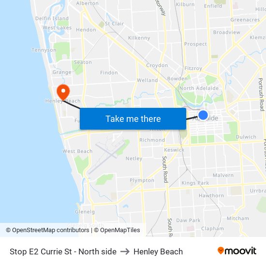 Stop E2 Currie St - North side to Henley Beach map
