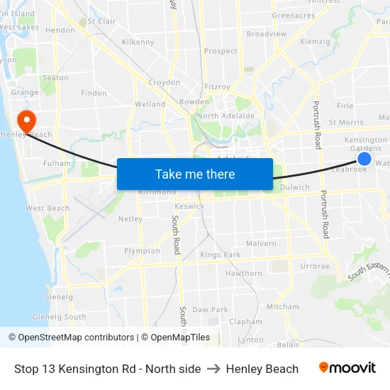 Stop 13 Kensington Rd - North side to Henley Beach map