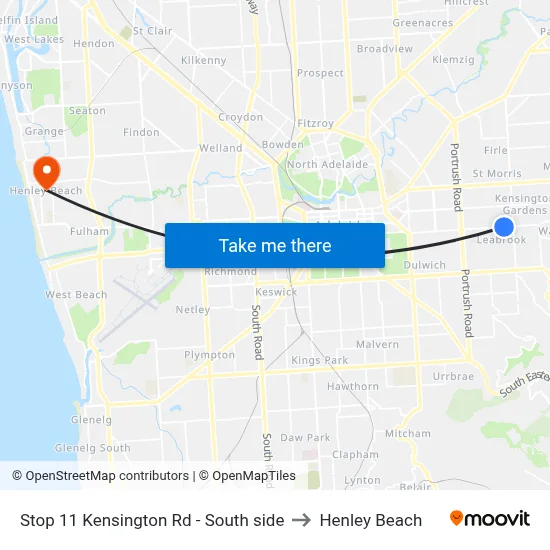 Stop 11 Kensington Rd - South side to Henley Beach map