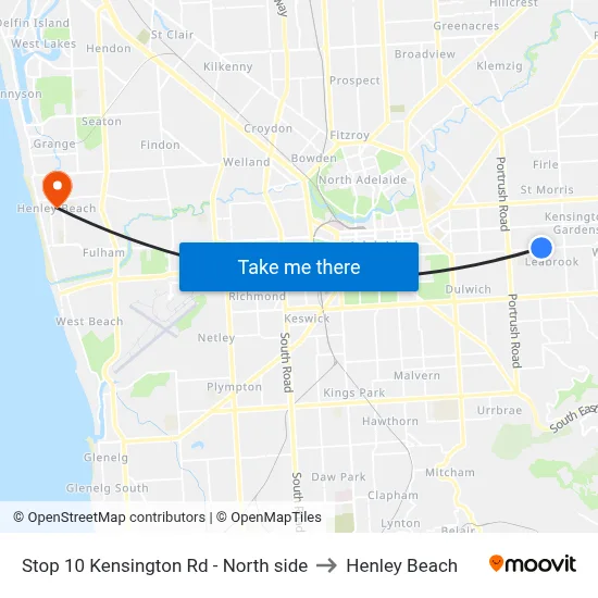 Stop 10 Kensington Rd - North side to Henley Beach map