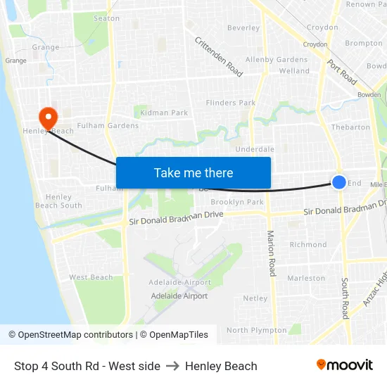 Stop 4 South Rd - West side to Henley Beach map