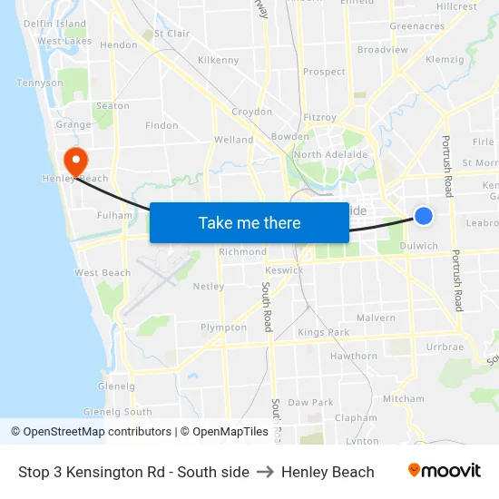 Stop 3 Kensington Rd - South side to Henley Beach map