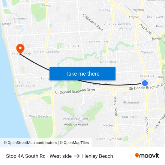 Stop 4A South Rd - West side to Henley Beach map