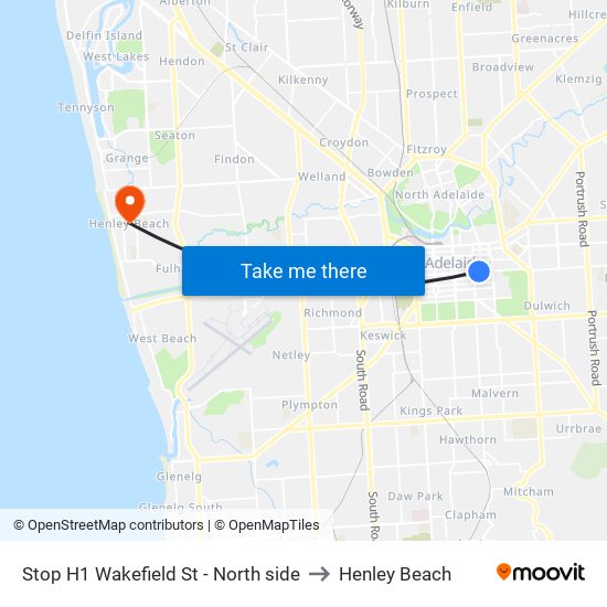 Stop H1 Wakefield St - North side to Henley Beach map