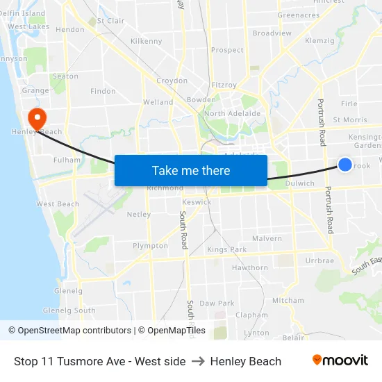 Stop 11 Tusmore Ave - West side to Henley Beach map