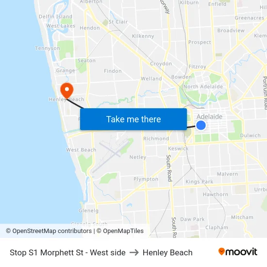 Stop S1 Morphett St - West side to Henley Beach map