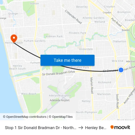 Stop 1 Sir Donald Bradman Dr - North side to Henley Beach map