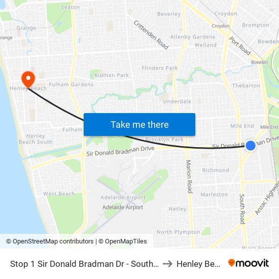 Stop 1 Sir Donald Bradman Dr - South side to Henley Beach map