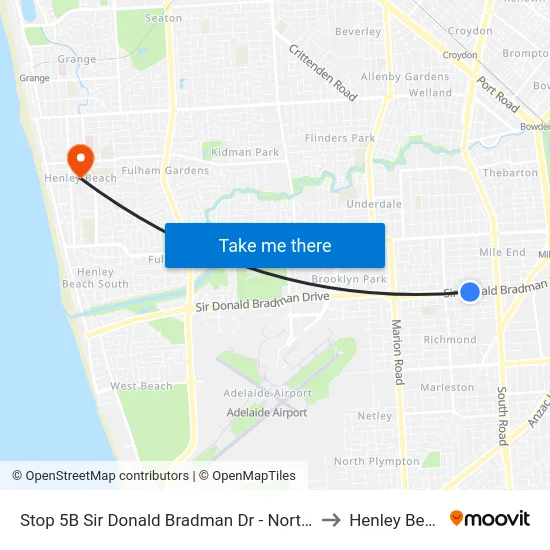 Stop 5B Sir Donald Bradman Dr - North side to Henley Beach map