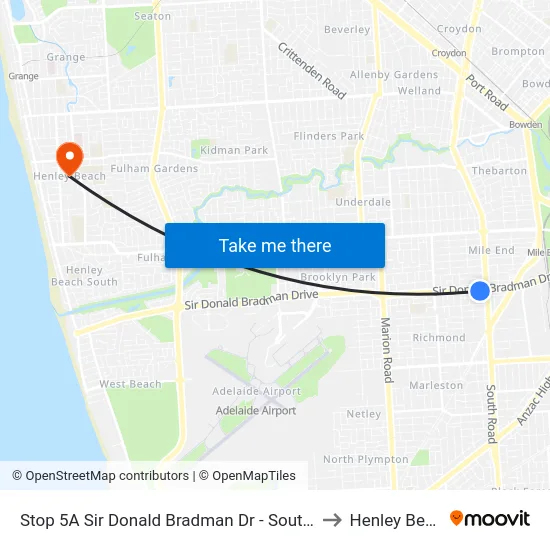 Stop 5A Sir Donald Bradman Dr - South side to Henley Beach map