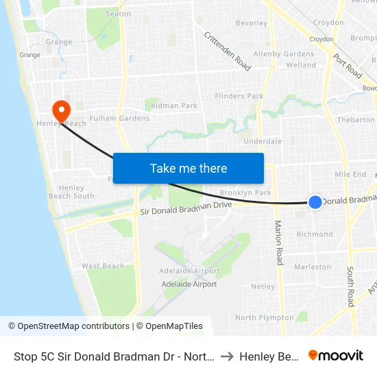 Stop 5C Sir Donald Bradman Dr - North side to Henley Beach map