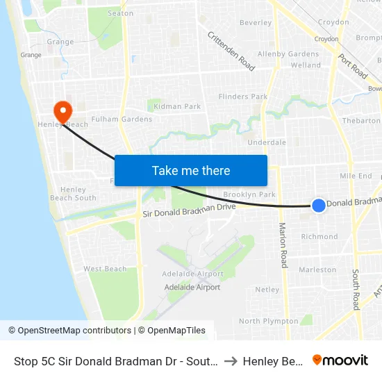 Stop 5C Sir Donald Bradman Dr - South side to Henley Beach map