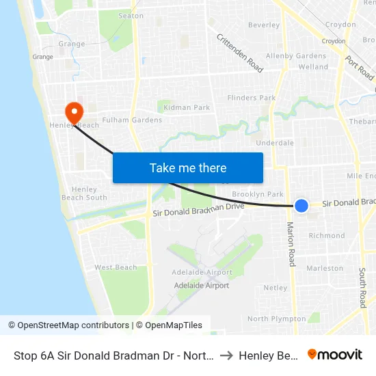 Stop 6A Sir Donald Bradman Dr - North side to Henley Beach map