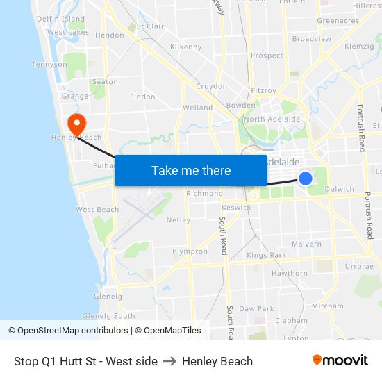 Stop Q1 Hutt St - West side to Henley Beach map