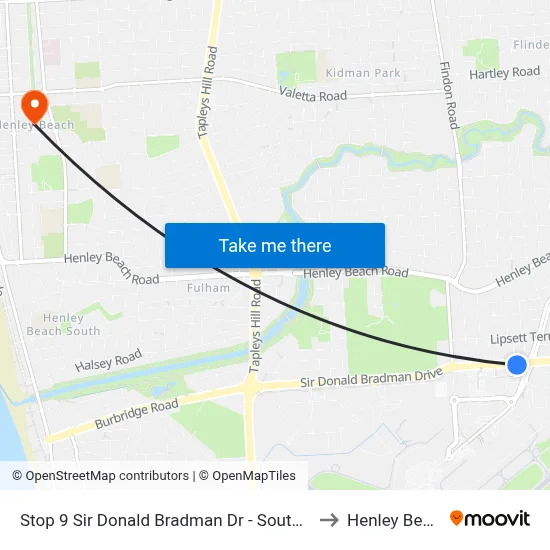 Stop 9 Sir Donald Bradman Dr - South side to Henley Beach map