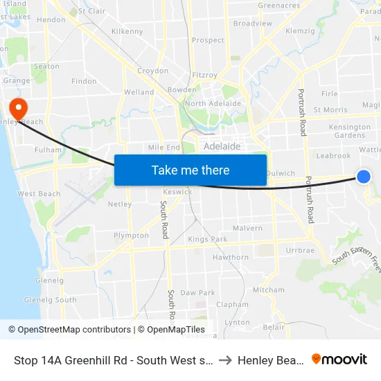 Stop 14A Greenhill Rd - South West side to Henley Beach map