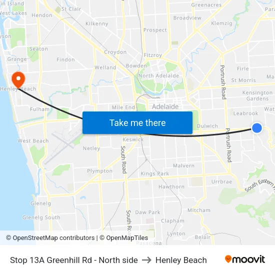Stop 13A Greenhill Rd - North side to Henley Beach map