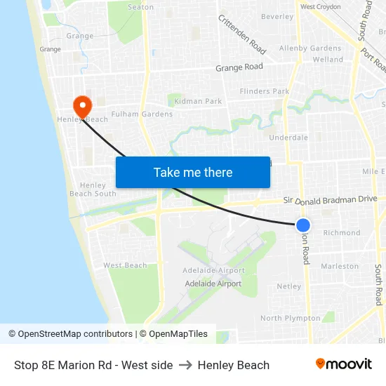 Stop 8E Marion Rd - West side to Henley Beach map