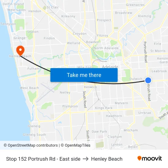 Stop 152 Portrush Rd - East side to Henley Beach map