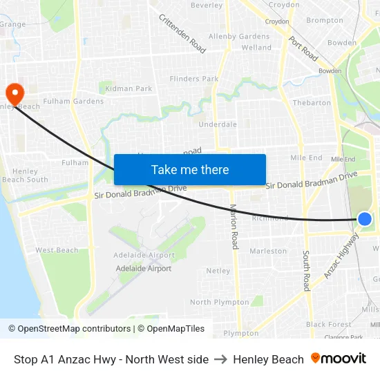 Stop A1 Anzac Hwy - North West side to Henley Beach map