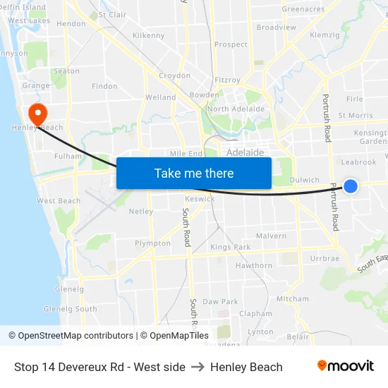 Stop 14 Devereux Rd - West side to Henley Beach map