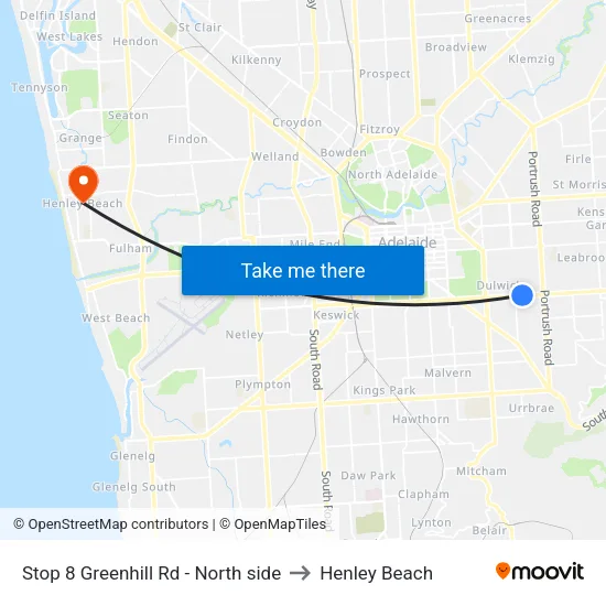 Stop 8 Greenhill Rd - North side to Henley Beach map