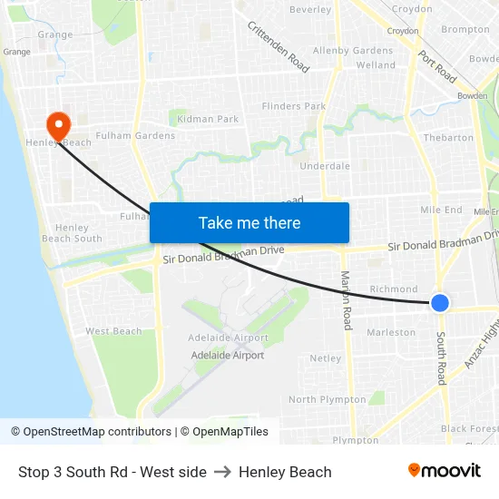 Stop 3 South Rd - West side to Henley Beach map