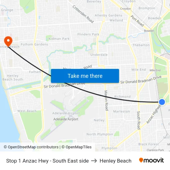 Stop 1 Anzac Hwy - South East side to Henley Beach map