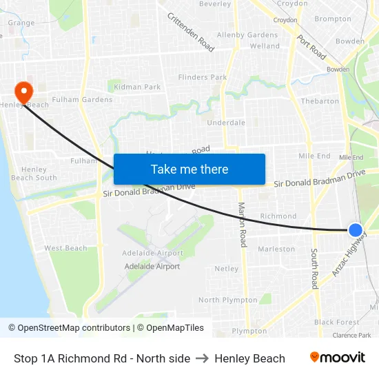 Stop 1A Richmond Rd - North side to Henley Beach map