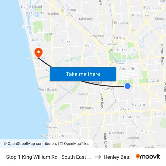 Stop 1 King William Rd - South East side to Henley Beach map
