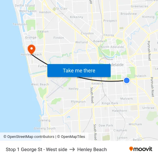 Stop 1 George St - West side to Henley Beach map