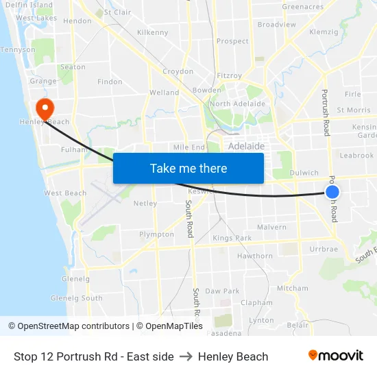 Stop 12 Portrush Rd - East side to Henley Beach map