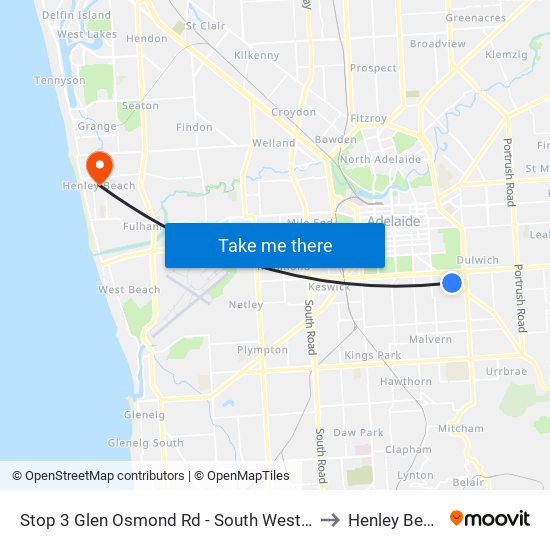 Stop 3 Glen Osmond Rd - South West side to Henley Beach map