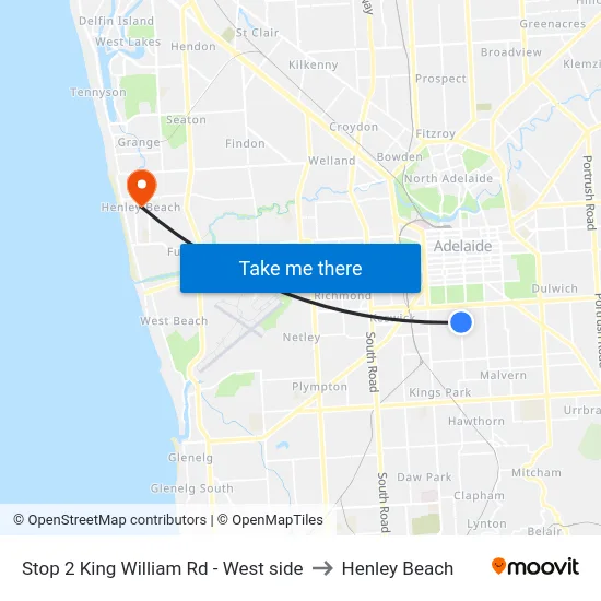 Stop 2 King William Rd - West side to Henley Beach map